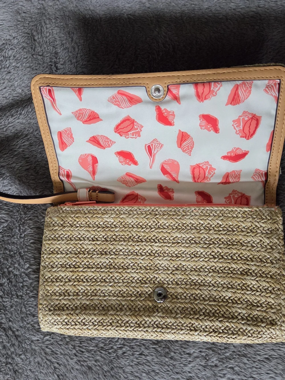Vera Bradley Straw Wristlet with Blue and Pink Anchored Embroidery